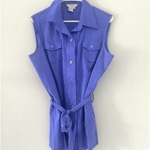 Sandro Sportswear Linen Blend Button Down Top Sleeveless Pleated Belted XL